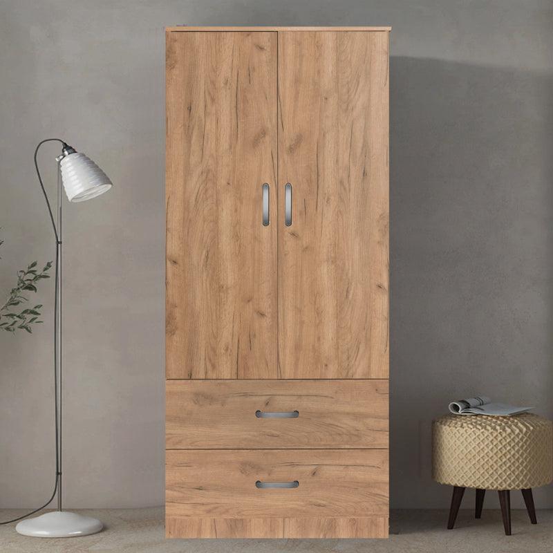 Dulap Zelia cu 2 usi si sertare, 79x42x180 cm - Natural