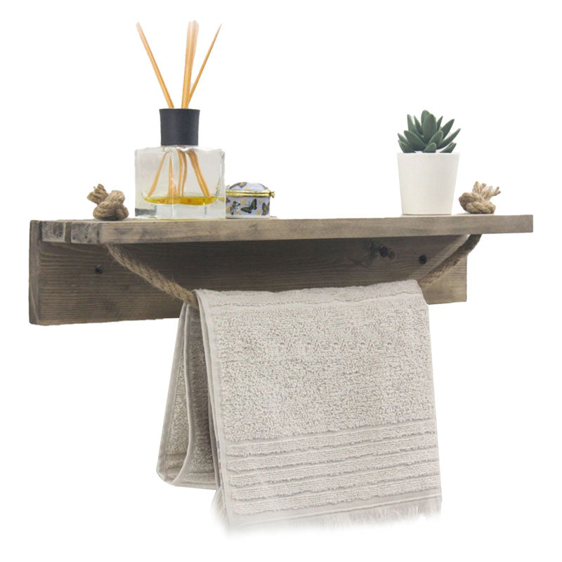 Etajera baie cu suport prosop Sidra lemn nuc, antic gri, 50x9x10 cm