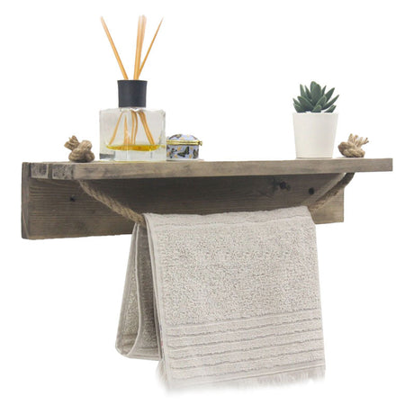 Etajera baie cu suport prosop Sidra lemn nuc, antic gri, 50x9x10 cm