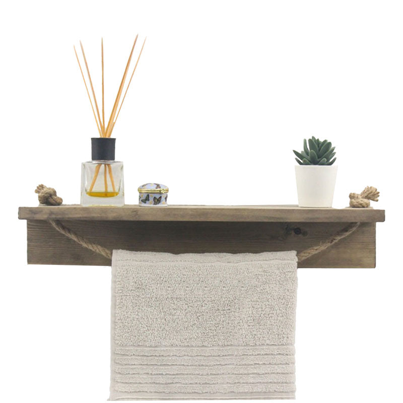 Etajera baie cu suport prosop Sidra lemn nuc, antic gri, 50x9x10 cm