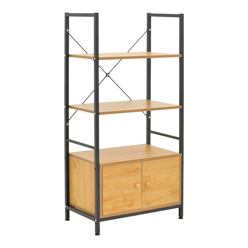 Etajera metalica cu dulap Kuili, + metal, negru și stejar, 60x36x121 cm