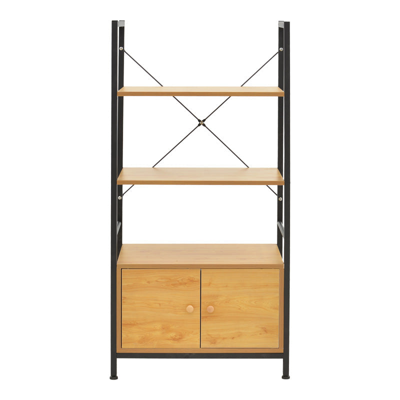 Etajera metalica cu dulap Kuili, + metal, negru și stejar, 60x36x121 cm