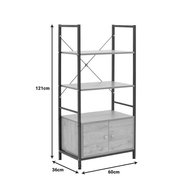 Etajera metalica cu dulap Kuili, + metal, negru și stejar, 60x36x121 cm