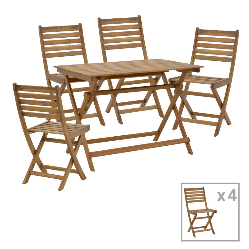 Fatel-Jaybo set de 5 mese pliabile din lemn masiv de salcâm, Natur, 100x65x72 cm