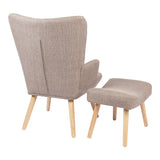 Fotoliu cu taburet Gerlina, Picioare lemn natural, Diverse culori, 71x64x94 cm - Gri-Bej