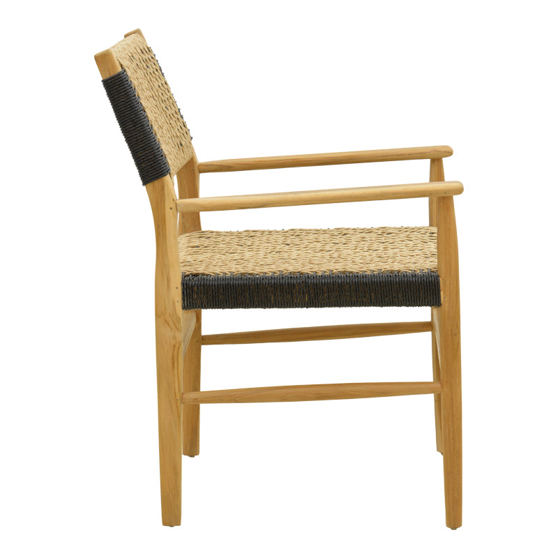 Fotoliu cu cadru din lemn de teak Fermilo, frânghie PE, negru-natur, 55x67x86 cm, perspectiva suplimentara