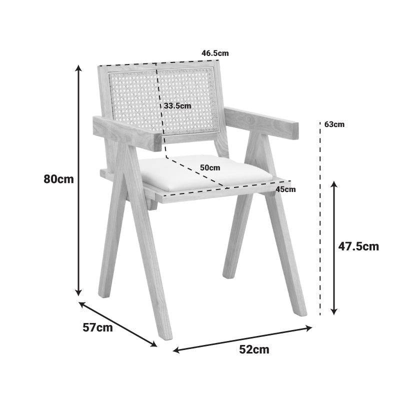 Fotoliu cu design elegant Winslow, Lemn de Rubberwood, Alb, 51x54x80 cm, imagine suplimentara