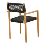 Fotoliu cu structură din lemn de teak, șnur, negru, 54x52x80 cm