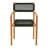 Fotoliu cu structură din lemn de teak, șnur, negru, 54x52x80 cm