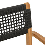 Fotoliu cu structură din lemn de teak, șnur, negru, 54x52x80 cm