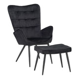 Fotoliu cu taburet Dorita catifea, neagra, 68x76x103 cm