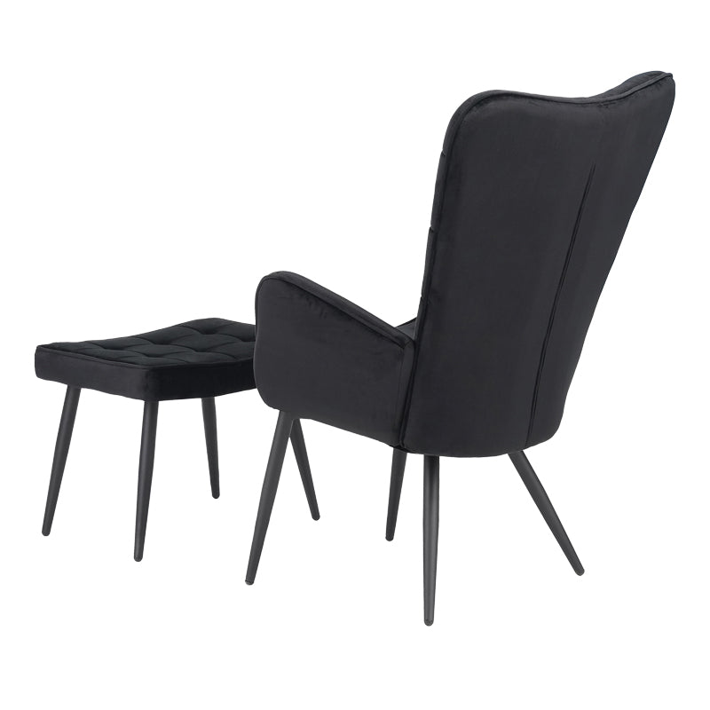 Fotoliu cu taburet Dorita catifea, neagra, 68x76x103 cm
