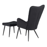 Fotoliu cu taburet Dorita catifea, neagra, 68x76x103 cm