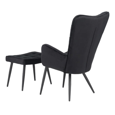 Fotoliu cu taburet Dorita catifea, neagra, 68x76x103 cm