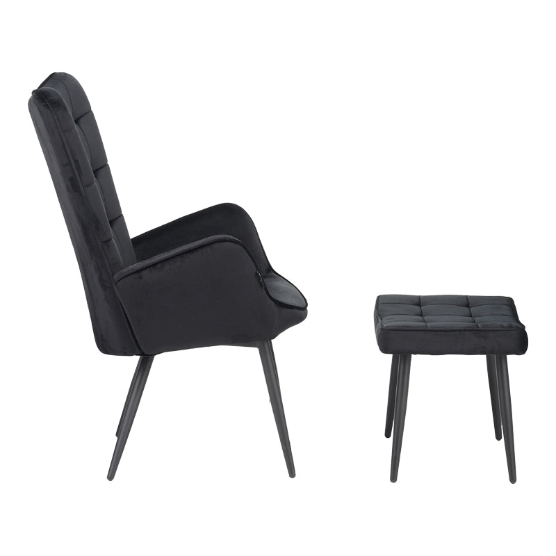 Fotoliu cu taburet Dorita catifea, neagra, 68x76x103 cm