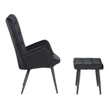 Fotoliu cu taburet Dorita catifea, neagra, 68x76x103 cm