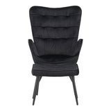 Fotoliu cu taburet Dorita catifea, neagra, 68x76x103 cm