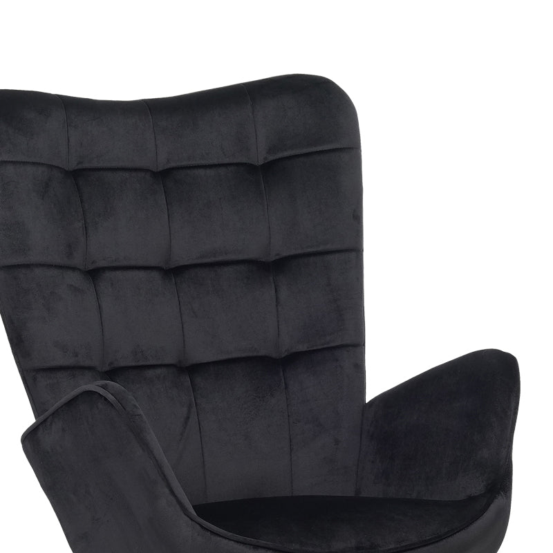 Fotoliu cu taburet Dorita catifea, neagra, 68x76x103 cm