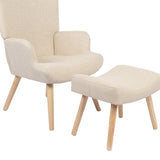 Fotoliu cu taburet Gerlina, Picioare lemn natural, Diverse culori, 71x64x94 cm - Bej