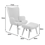 Fotoliu cu taburet Gerlina, Picioare lemn natural, Diverse culori, 71x64x94 cm - Bej