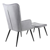 Fotoliu cu taburet Siella, catifea gri, picioare metal, negru, 59x67x94 cm