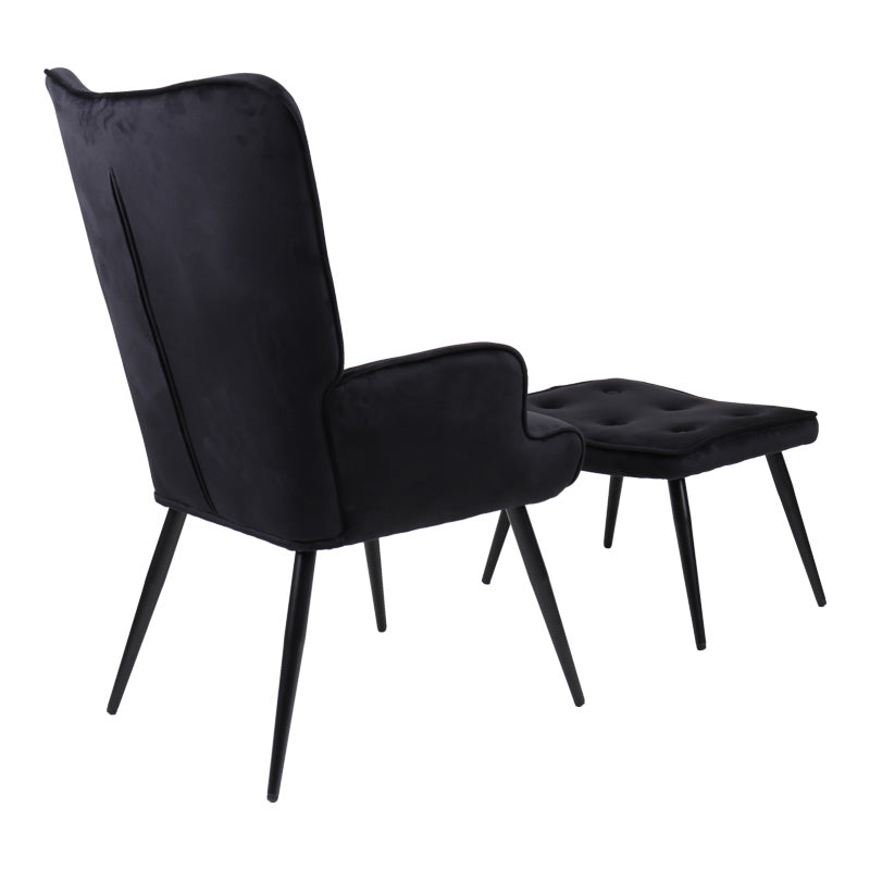 Fotoliu cu taburet Siella, Negru, Catifea, metal, 59x67x94 cm, imagine suplimentara