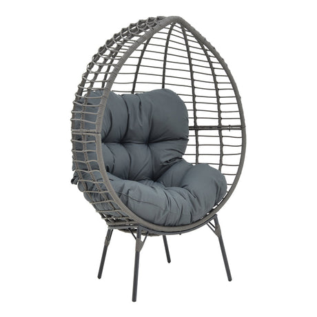 Fotoliu de gradina Nestie ratan picioare metal gri perna, gri, 102x80x155 cm