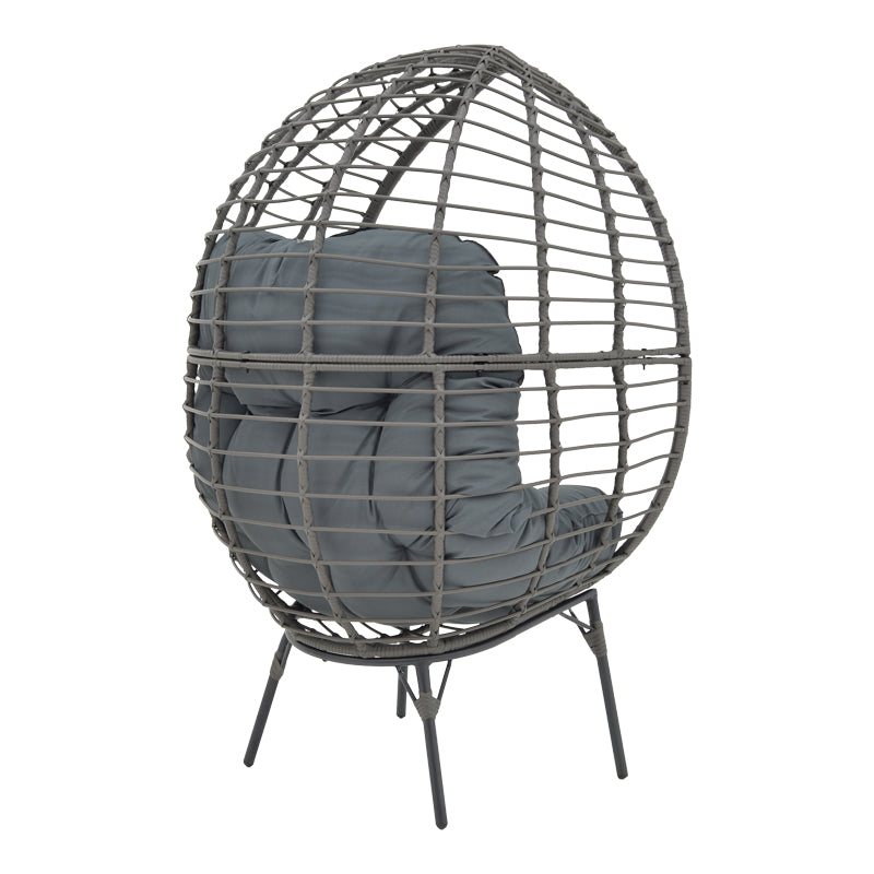 Fotoliu de gradina Nestie ratan picioare metal gri perna, gri, 102x80x155 cm, imagine suplimentara