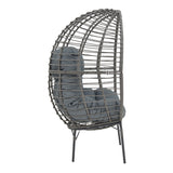 Fotoliu de gradina Nestie ratan picioare metal gri perna, gri, 102x80x155 cm