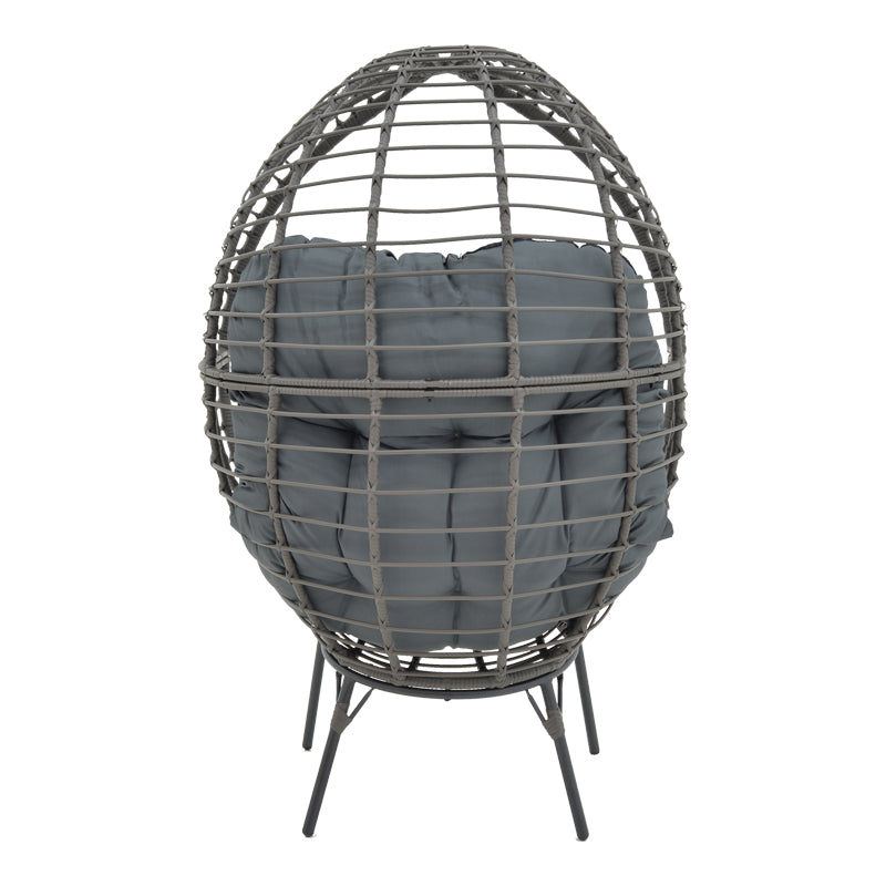 Fotoliu de gradina Nestie ratan picioare metal gri perna, gri, 102x80x155 cm, foto produs