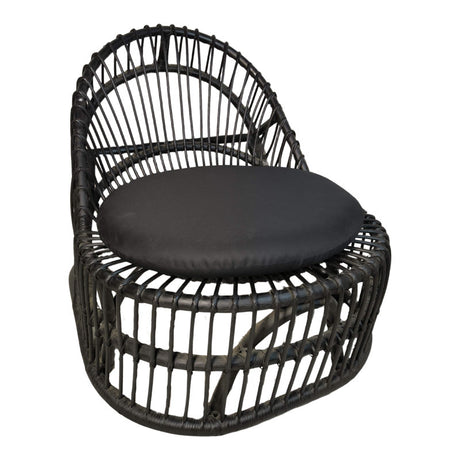 Fotoliu de relaxare Tromso, rattan negru, perna, Natural - Negru, 80x85x98 cm