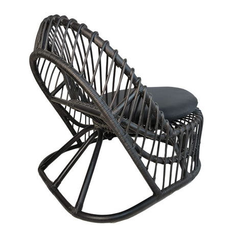 Fotoliu de relaxare Tromso, rattan negru, perna, Natural - Negru, 80x85x98 cm