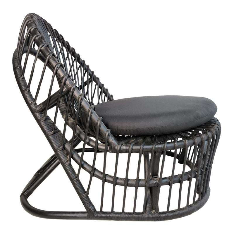 Fotoliu de relaxare Tromso, rattan negru, perna, Natural - Negru, 80x85x98 cm - Negru