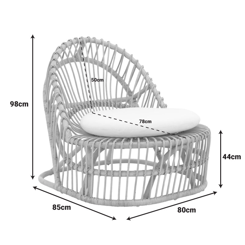 Fotoliu de relaxare Tromso, rattan negru, perna, Natural - Negru, 80x85x98 cm - Negru