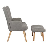 Fotoliu cu taburet Gerlina, Picioare lemn natural, Diverse culori, 71x64x94 cm - Gri deschis