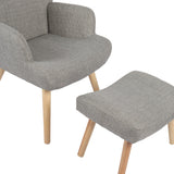 Fotoliu cu taburet Gerlina, Picioare lemn natural, Diverse culori, 71x64x94 cm - Gri deschis