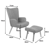 Fotoliu cu taburet Gerlina, Picioare lemn natural, Diverse culori, 71x64x94 cm - Gri deschis
