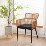 Fotoliu Naoki pe rattan - metal cu finisaj Natural si picioare/perna, negre, 59x62x78 cm