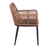 Fotoliu Naoki pe rattan - metal cu finisaj Natural si picioare/perna, negre, 59x62x78 cm