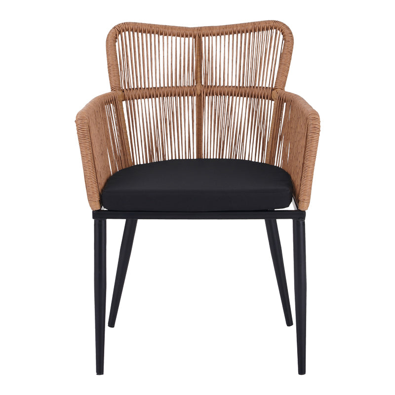 Fotoliu Naoki pe rattan - metal cu finisaj Natural si picioare/perna, negre, 59x62x78 cm