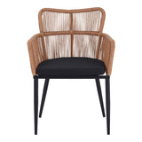 Fotoliu Naoki pe rattan - metal cu finisaj Natural si picioare/perna, negre, 59x62x78 cm