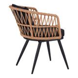 Fotoliu Naoki pe rattan - metal finisaj Natural cu picioare negre/perna, 62x60x80 cm