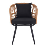 Fotoliu Naoki pe rattan - metal finisaj Natural cu picioare negre/perna, 62x60x80 cm
