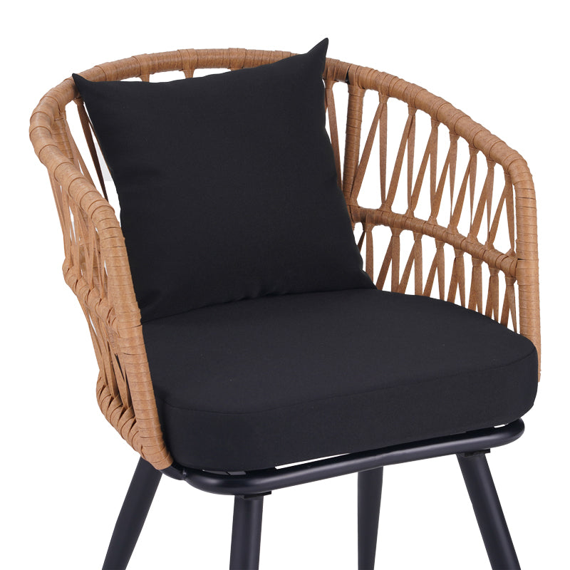 Fotoliu Naoki pe rattan - metal finisaj Natural cu picioare negre/perna, 62x60x80 cm