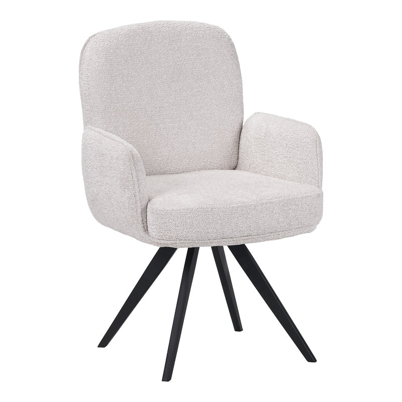 Fotoliu pivotant cu funcție Novo, Stil Modern, Material Bouclé Alb, Picioare Metal, Negru, 66x60x90 cm - Fotoliu pivotant cu funcție Novo, Stil Modern, Material Bouclé Alb, Picioare Metal, Negru, 66x60x90 cm - 029-000428