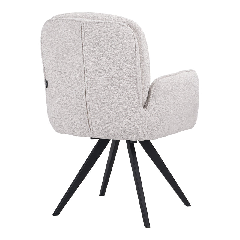 Fotoliu pivotant cu funcție Novo, Stil Modern, Material Bouclé Alb, Picioare Metal, Negru, 66x60x90 cm - BLACK-WHITE