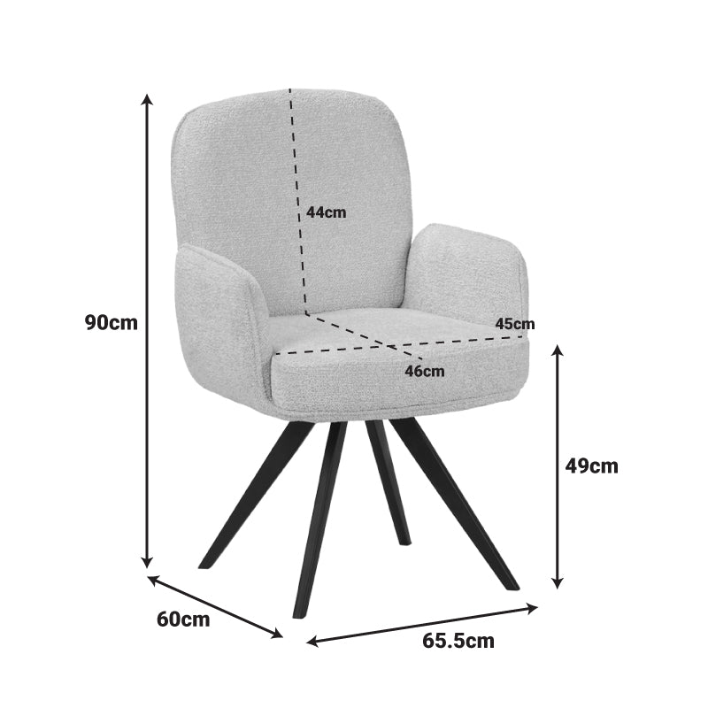 Fotoliu pivotant cu funcție Novo, Stil Modern, Material Bouclé Alb, Picioare Metal, Negru, 66x60x90 cm - BLACK-WHITE