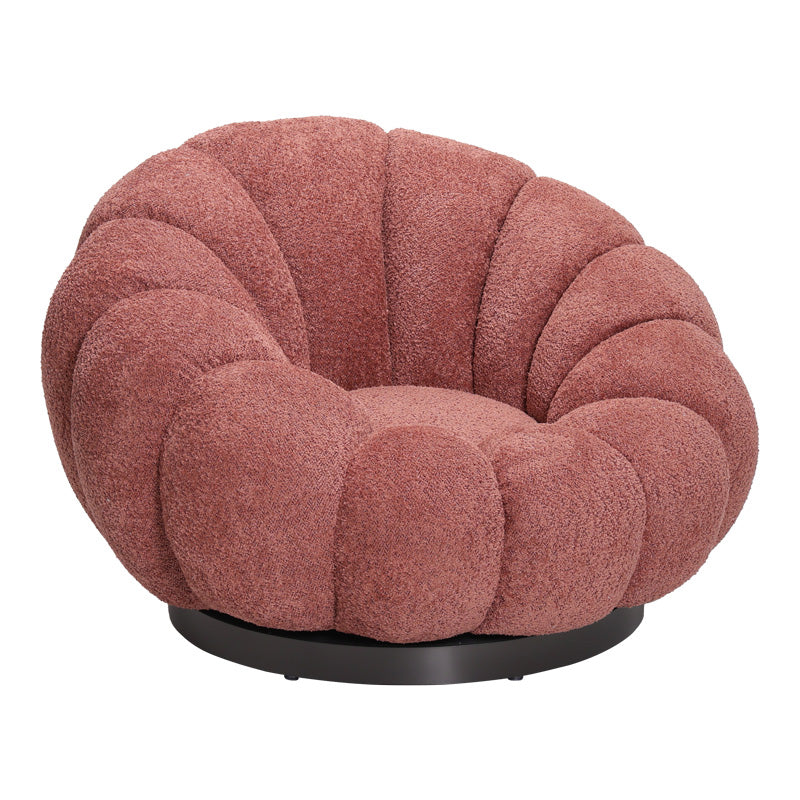 Fotoliu swivel cu taburet Nester, Boucle, Mar Putred, Roz, 98x97x69 cm