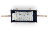 Hamac pentru copii cu suport Bliss, Maro - Albastru inchis, 66x62x147 cm - Albastru inchis