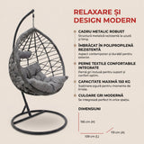 Balansoar Hudson, Metal si PP, 109x119x195 cm - Gri